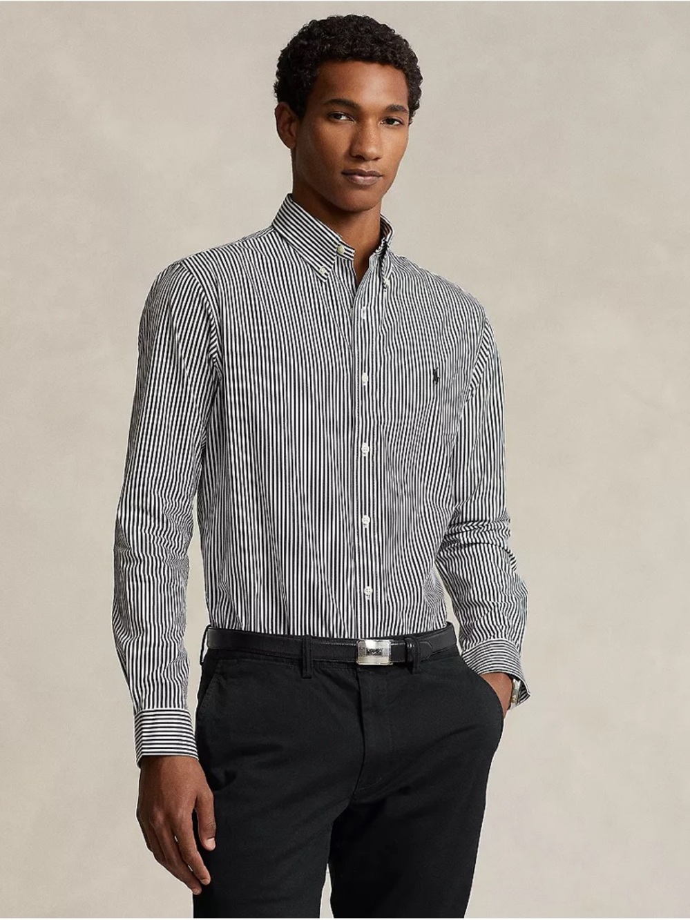 Ralph Lauren Button Down Shirt Mens‎ XXL Striped Navy White Long Sleeve Pony